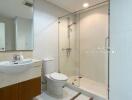 Modern bathroom with glass shower and vanity