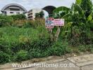 Plot of land with greenery and a for sale sign