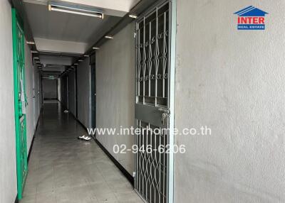 Apartment hallway with metal doors