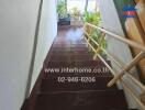 Staircase with plants and a railing