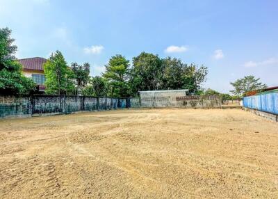 Spacious empty lot with boundary walls and surrounding trees