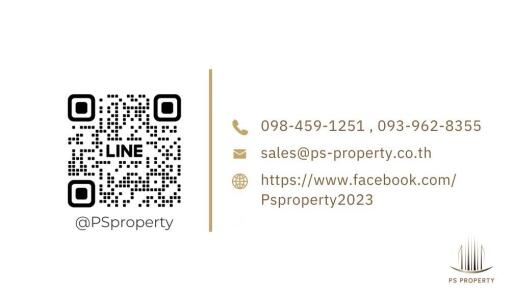 Contact information for PS Property including phone numbers, email, website, and social media QR code