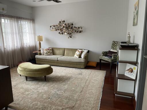 Living room with modern decor and natural light