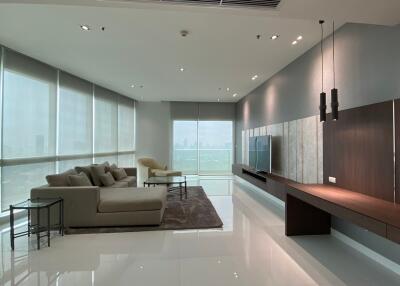 Modern living room with large windows