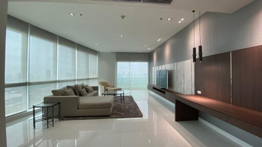 Modern living room with large windows