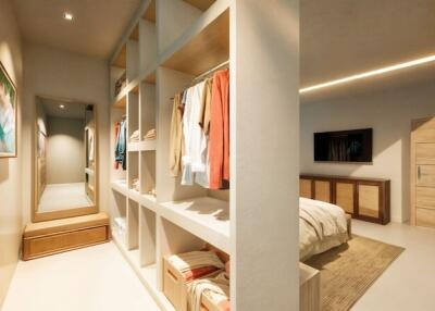 Spacious bedroom with a large walk-in closet