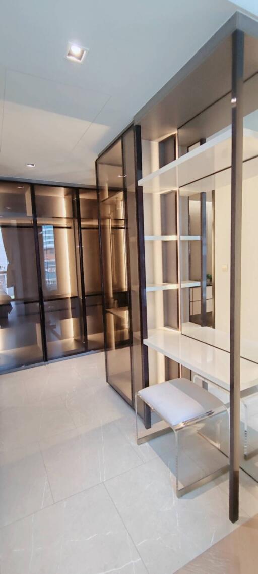 Modern hallway with built-in storage and desk area