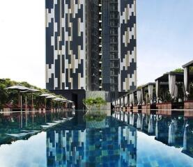 Modern residential building with outdoor swimming pool