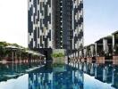 Modern residential building with outdoor swimming pool