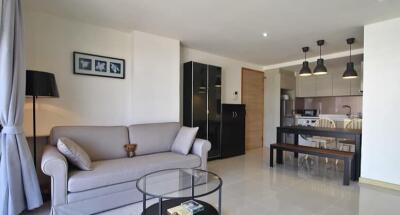 Living room with adjoining kitchen area