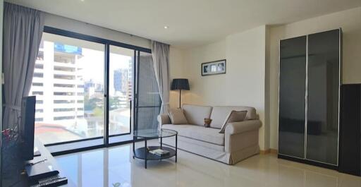 Modern living room with city view