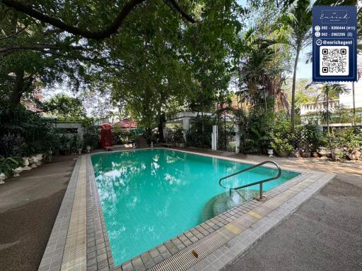 Outdoor swimming pool surrounded by greenery