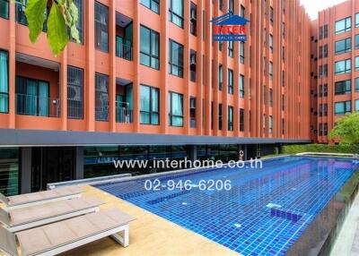 Modern apartment building with an outdoor swimming pool