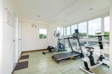 Home gym with exercise equipment