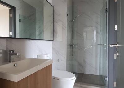 Modern bathroom with a shower and vanity