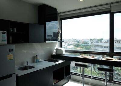 Modern kitchen with large windows