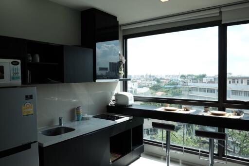 Modern kitchen with large windows