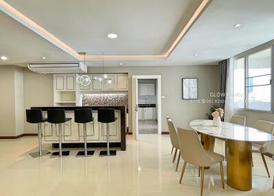 Modern dining and kitchen area with contemporary decor