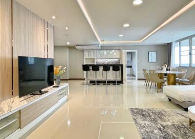 Spacious modern living area with open kitchen