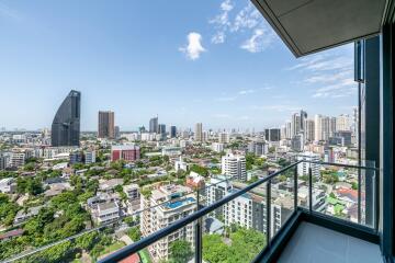 High-rise city view from a balcony