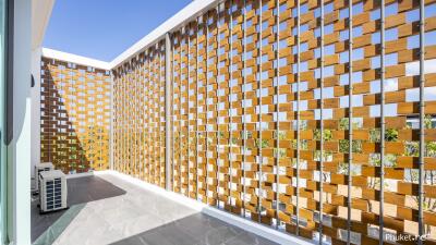 Modern balcony with partial wooden screen