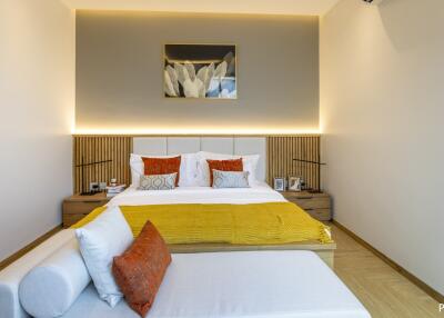 Modern bedroom with cozy decor