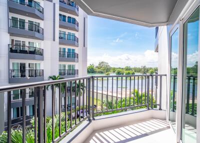 Balcony view of residential building and natural landscape