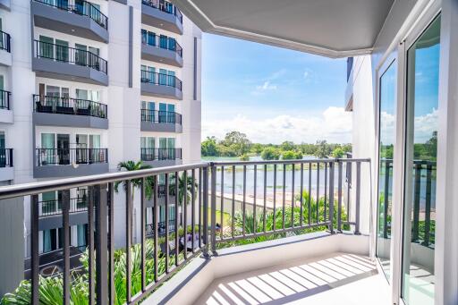 Balcony view of residential building and natural landscape