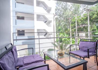 cozy balcony with seating area and outdoor view