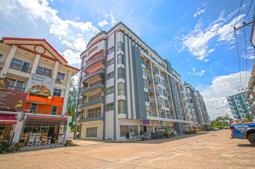 Exterior view of a multi-story apartment building