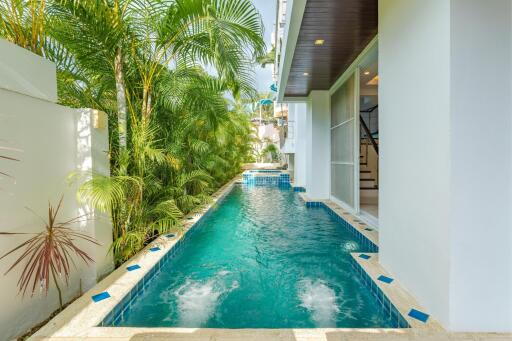 Outdoor swimming pool with greenery