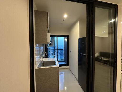 Modern kitchen with balcony view