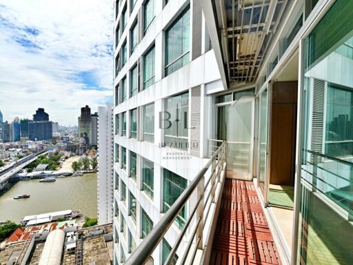 Modern building with river view from balcony