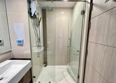 Modern bathroom with glass shower enclosure