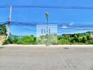 Street view with utility poles and greenery