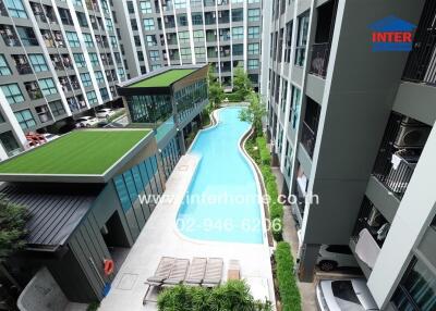 Modern apartment building with a swimming pool