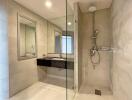 Modern bathroom with glass shower and vanity