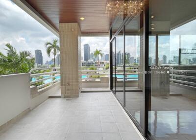 Spacious balcony with city view