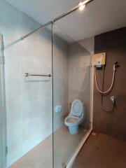 Modern bathroom with glass shower enclosure