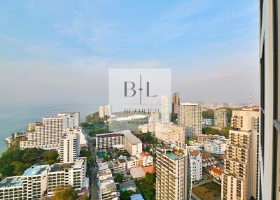 Cityscape and sea view from a high-rise building