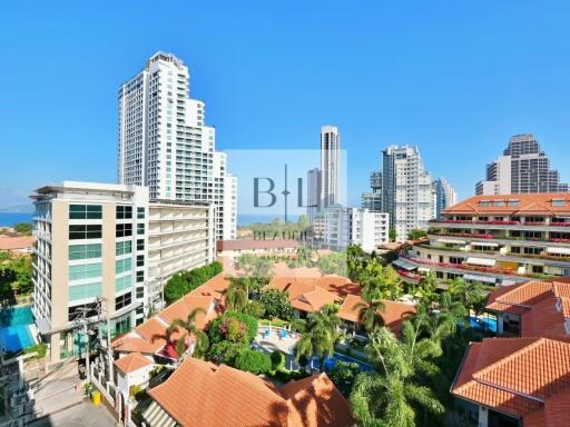 Panoramic view of urban skyline with modern high-rise buildings and residential area