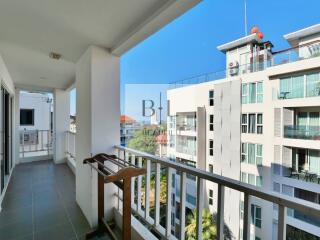 Spacious balcony with city view