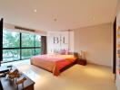 Spacious bedroom with a large window