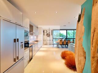 Modern kitchen with dining area view
