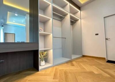 Modern bedroom with built-in wardrobe