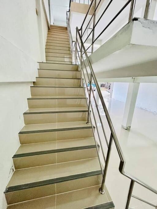 Stairway with metal railings in a modern building