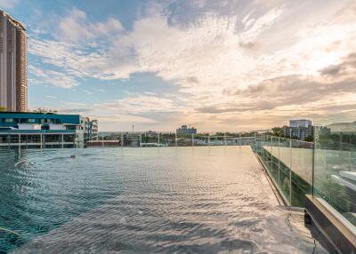 Rooftop pool with scenic sunset view