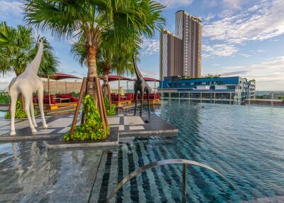 Rooftop pool area with city view