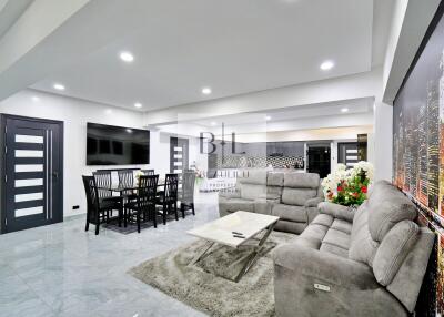 Modern living room with dining area