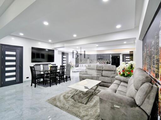 Modern living room with dining area